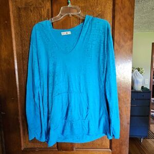 DARI Women's sz L Lightweight Summer Hooded Tunic Blue